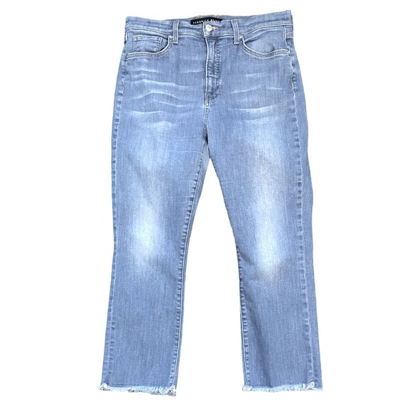 Veronica Beard Carly High Rise Kick Flare Raw Hem Blue Jean Sunrise Wash Size 30 - Picture 3 of 11